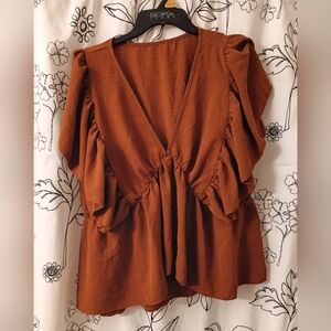 V-Neck Lotus Ruffle Trim